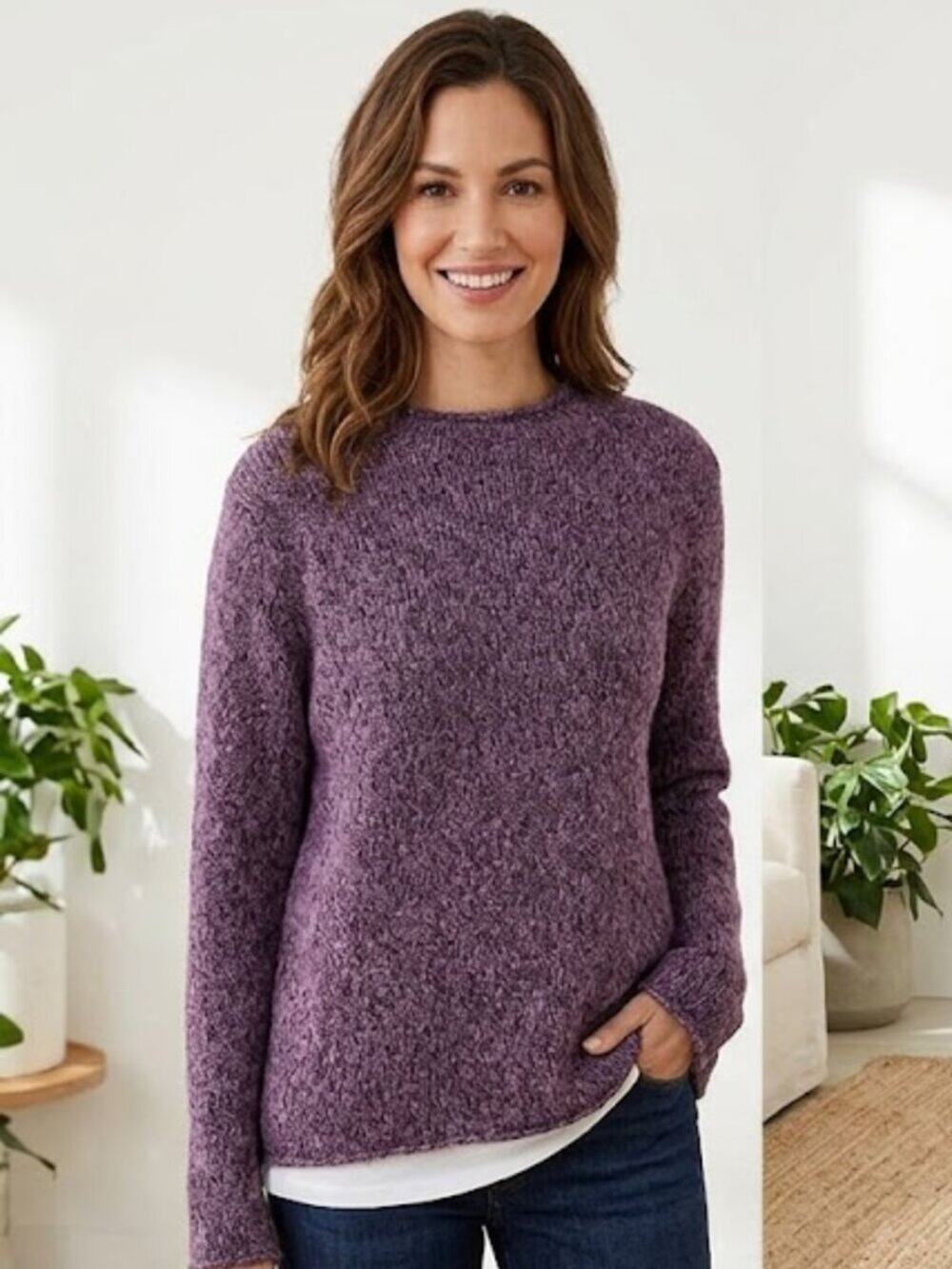 Eileen Fisher Purple Merino Wool Blend Knit Sweater Women's Size Large